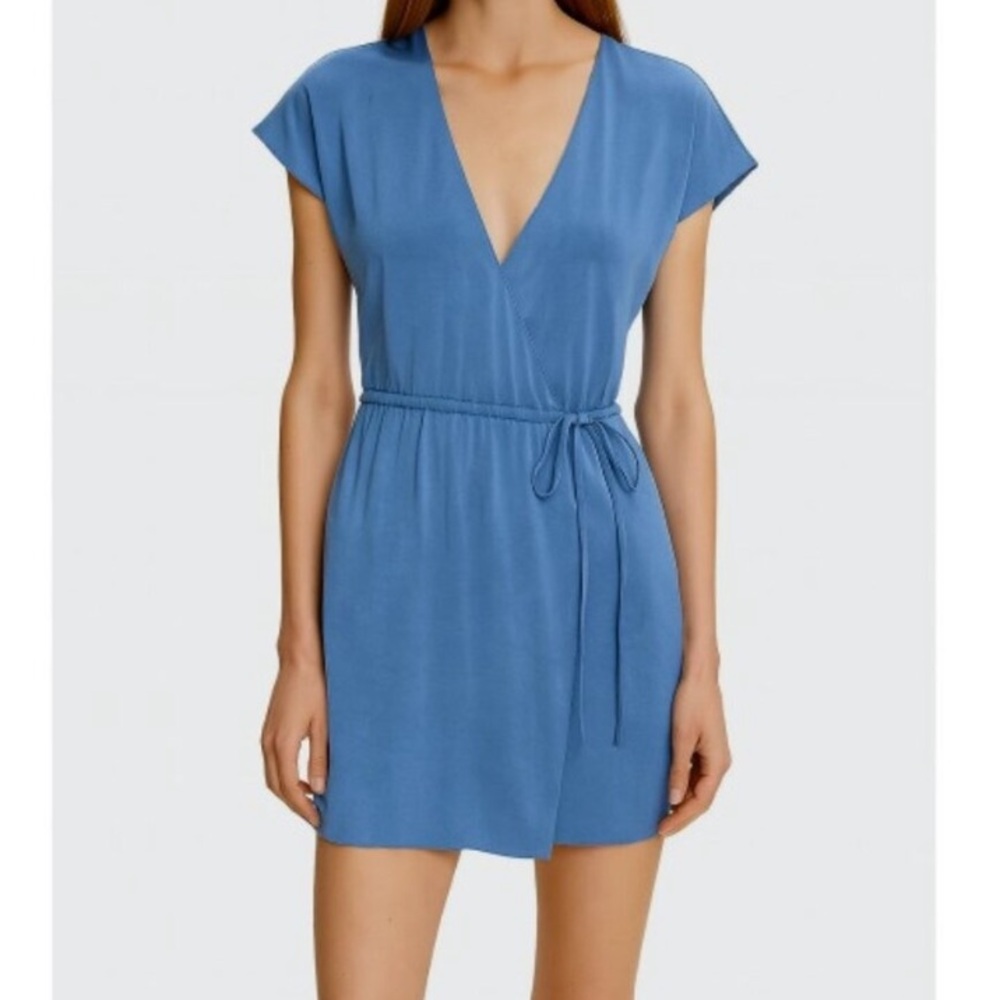 Theory blue crushed starting wrap front romper